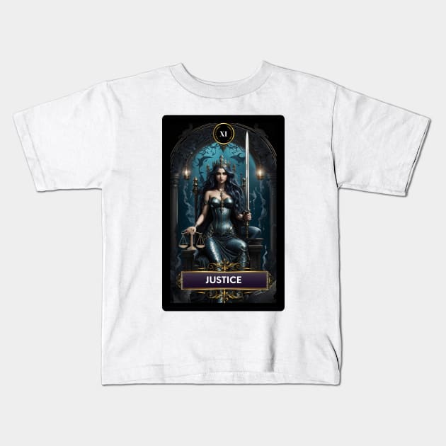 Justice Mermaid Tarot Cards Kids T-Shirt by MGRCLimon